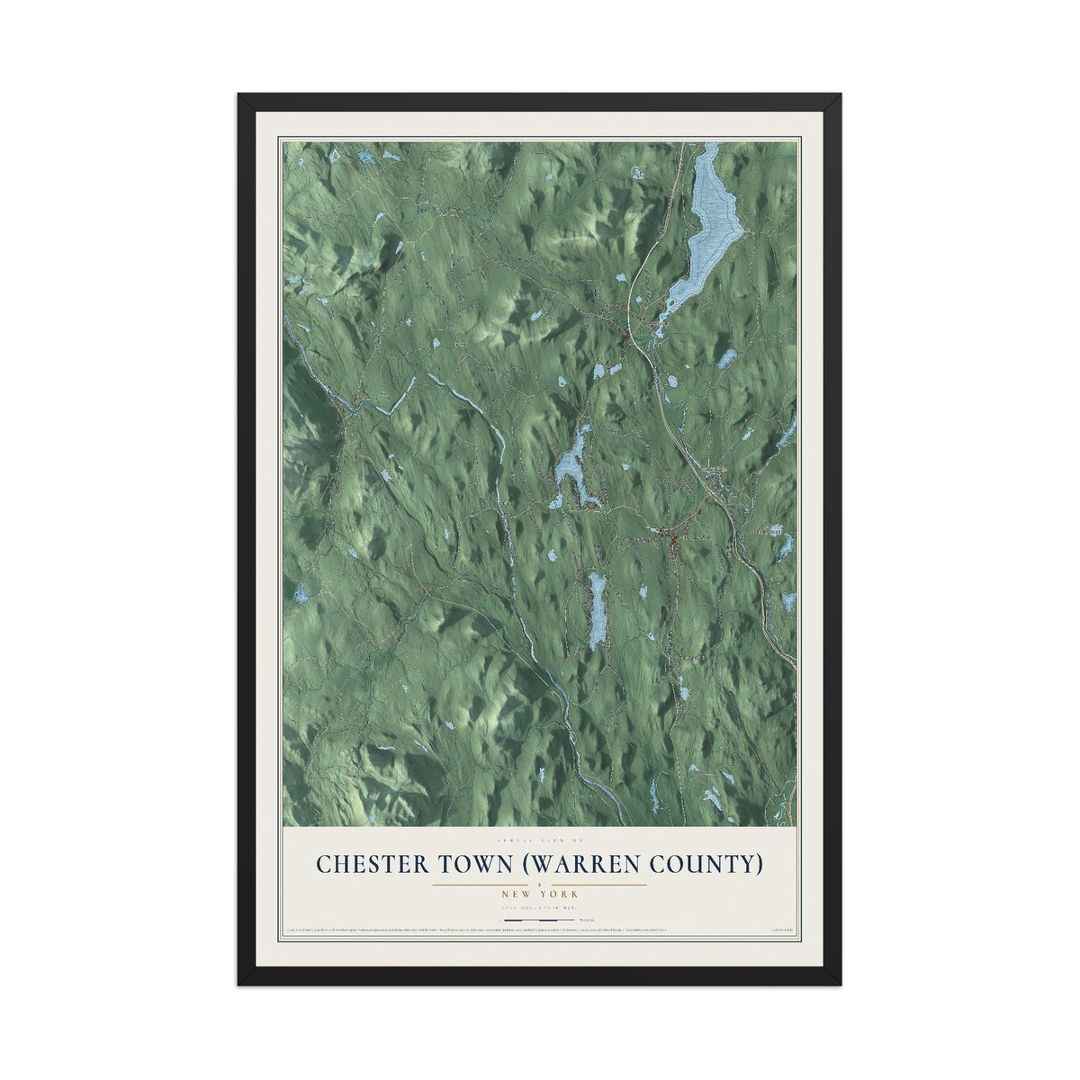 Chester Town (Warren County), New York map print, 12" x 18" W/ Black Ayous Wood Frame mockup