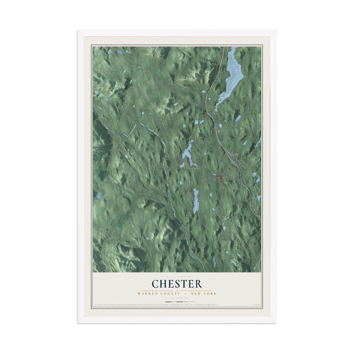 Map of Chester, Warren County, New York, 12 x 18 inch print in a white wood frame