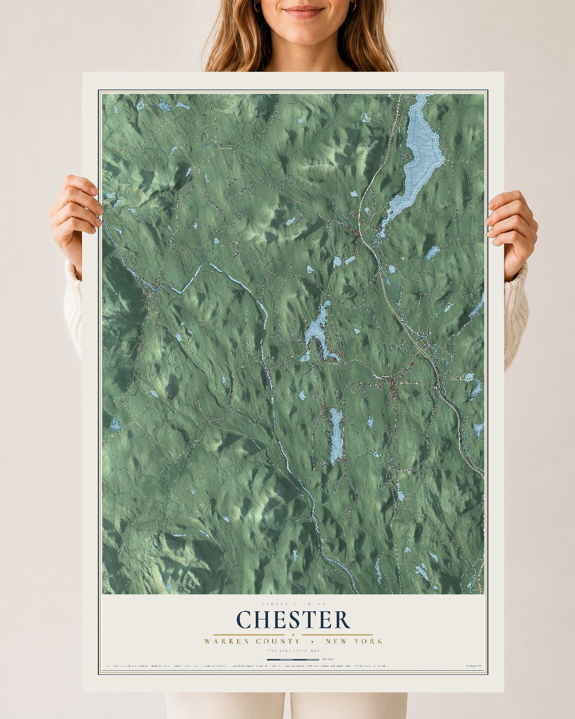 Map of Chester, Warren County, New York, 24 x 36 inch unframed archival matte print