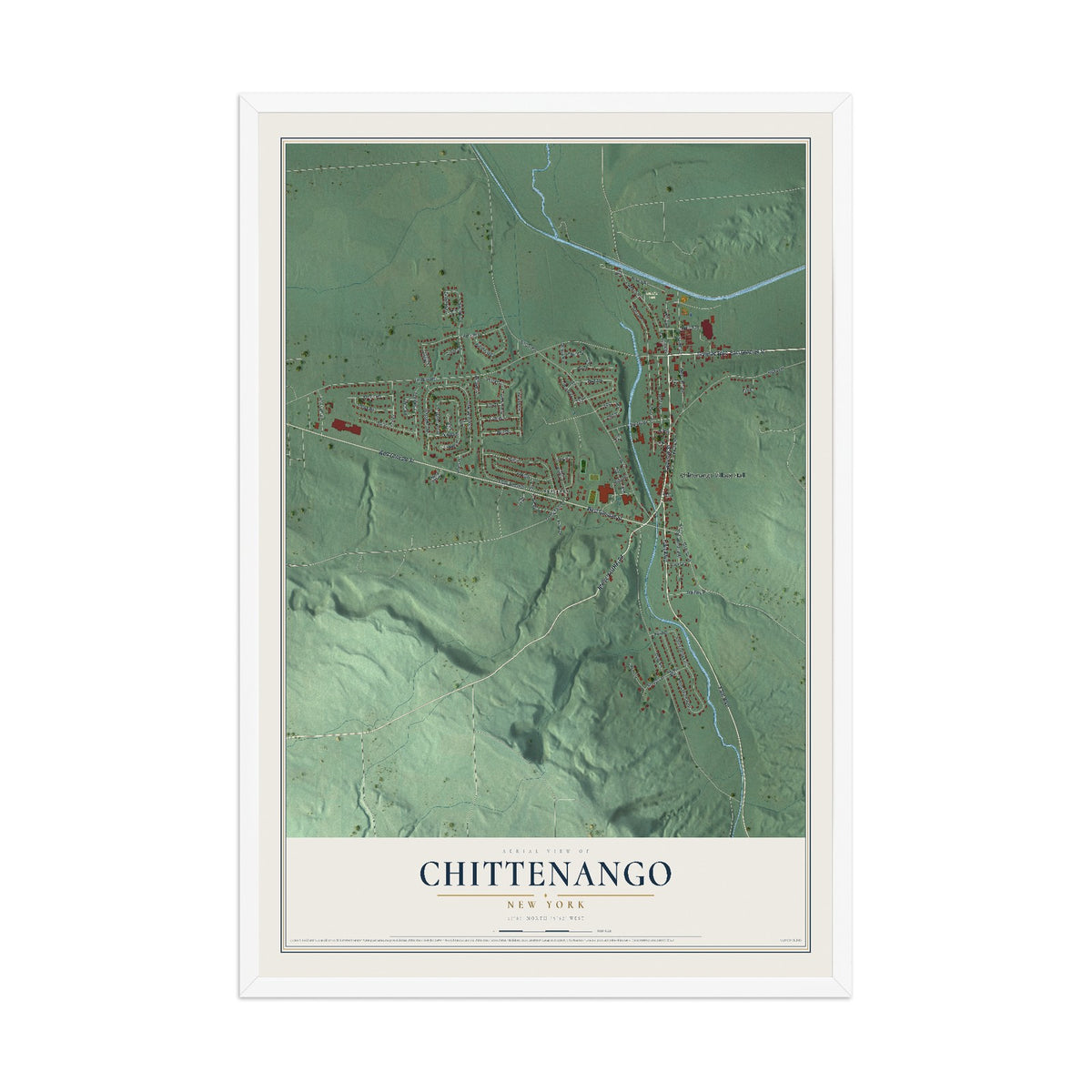 Chittenango, New York map print, 12" x 18" W/ White Ayous Wood Frame mockup