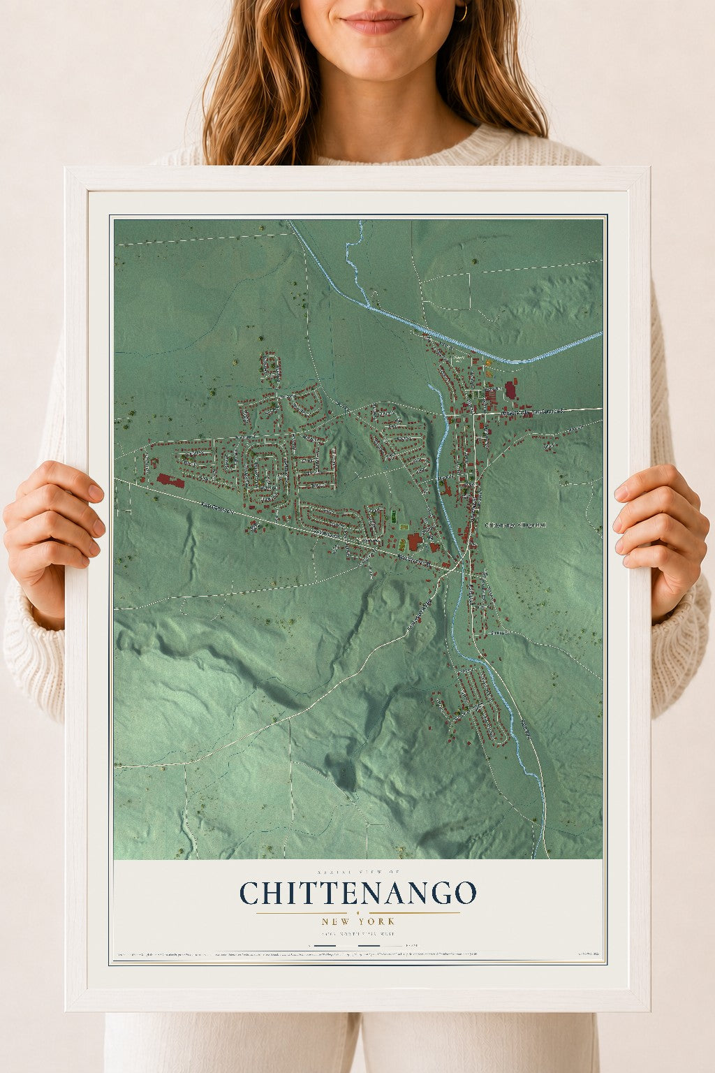 Chittenango, New York map print, 18" x 24" W/ White Ayous Wood Frame mockup