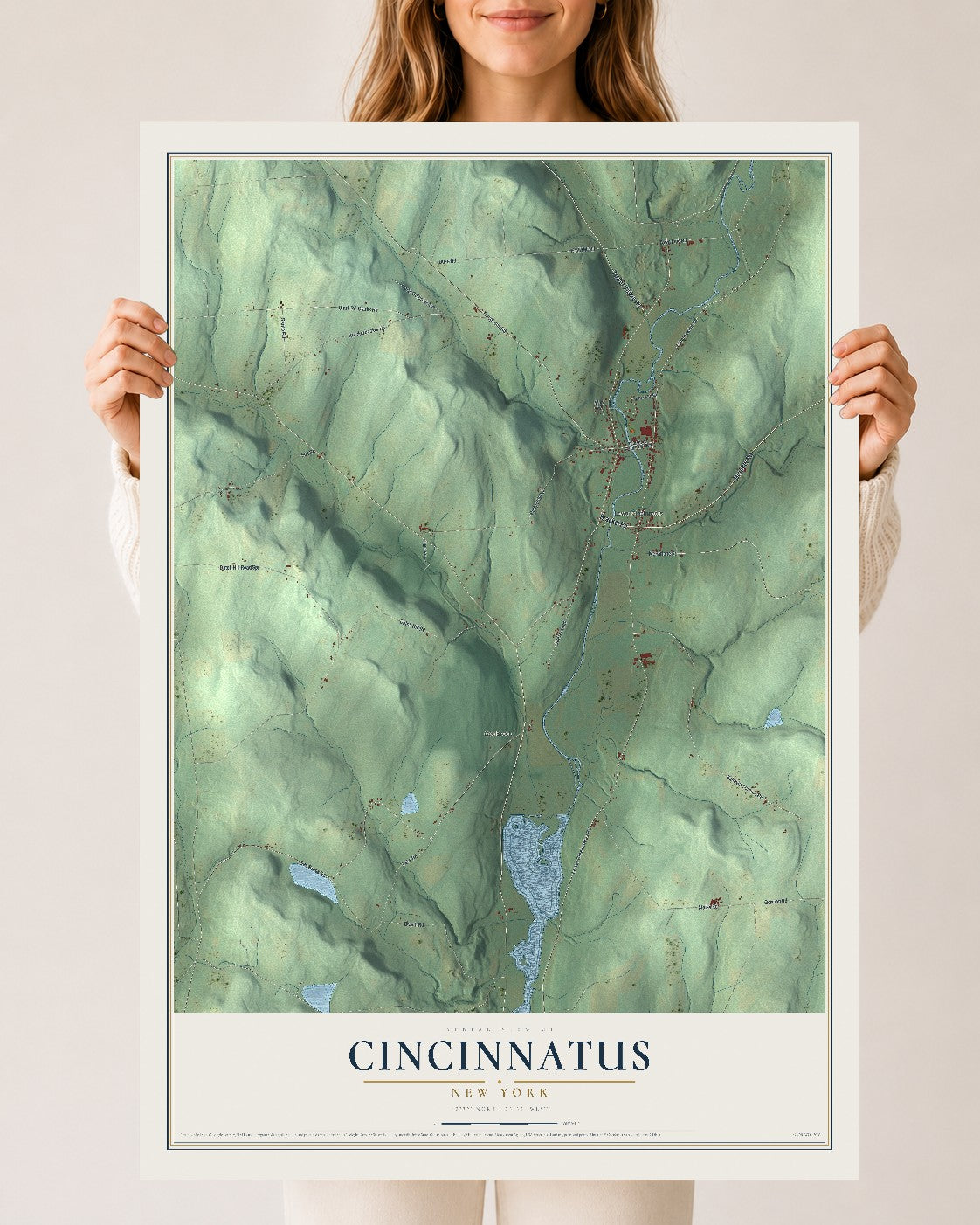 Cincinnatus, New York map print, 24" x 36" Archival Matte Print mockup