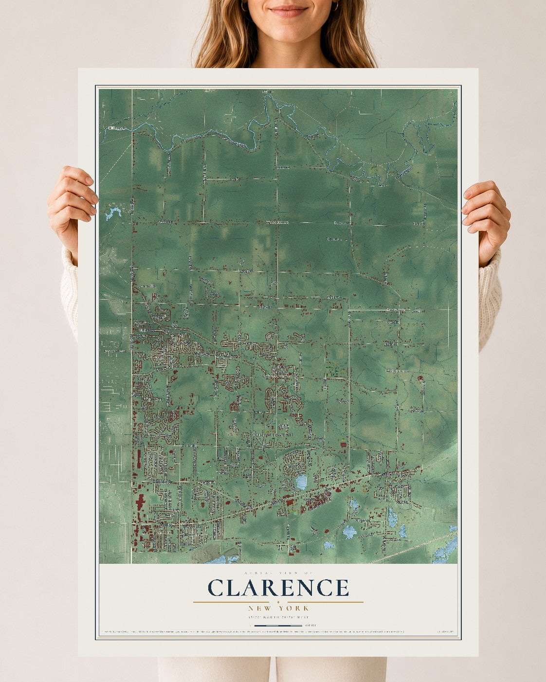 Clarence, New York map print, 24" x 36" Archival Matte Print mockup
