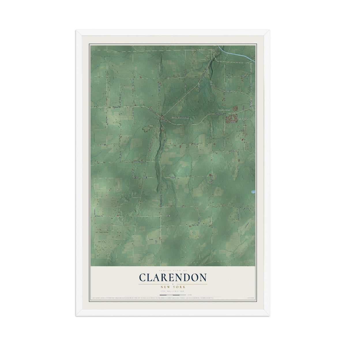 Clarendon, New York map print, 12" x 18" W/ White Ayous Wood Frame mockup