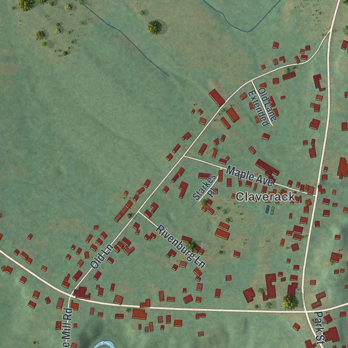 Close-up of the map of Claverack-Red Mills, New York print showing street and building detail