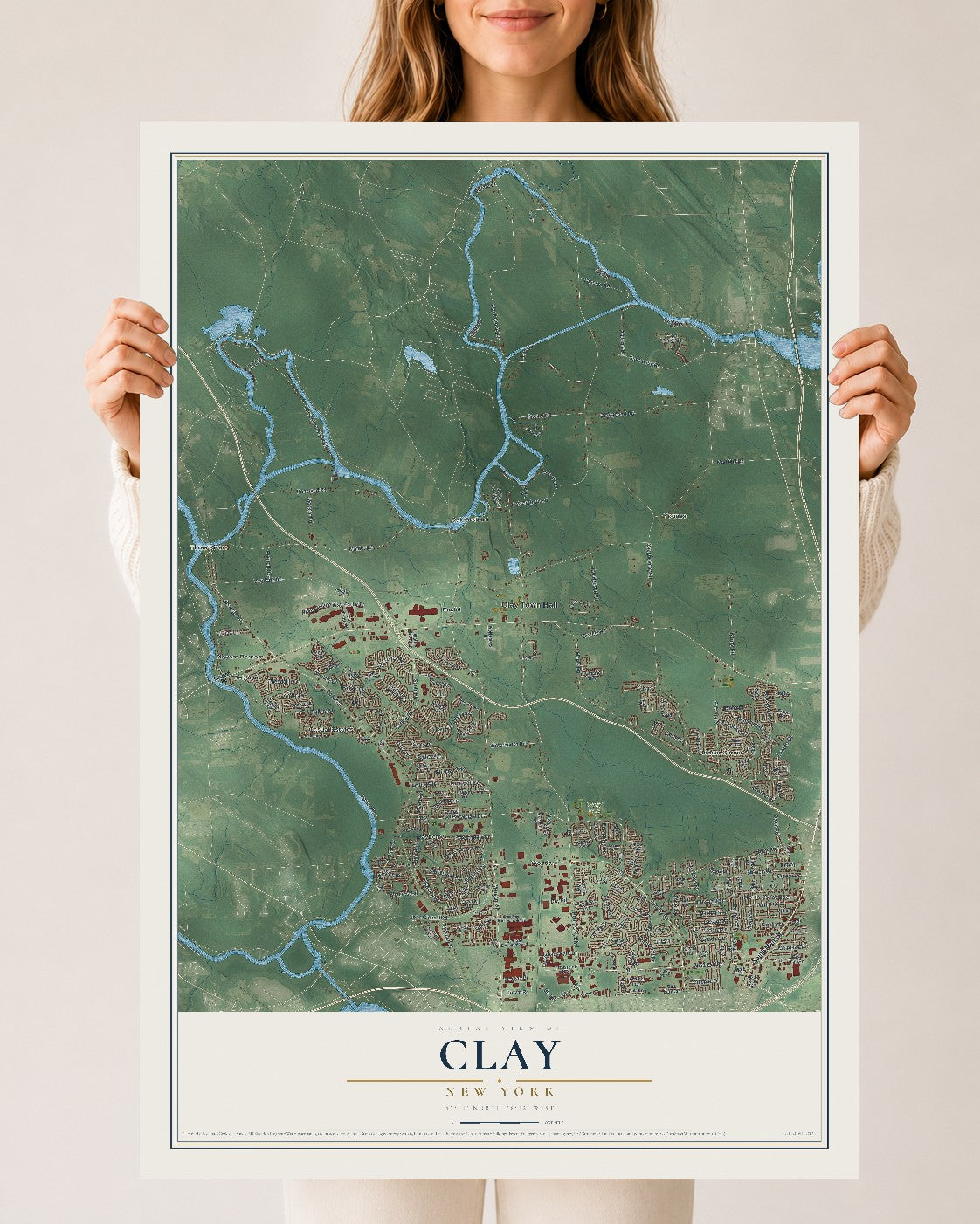 Clay, New York map print, 24" x 36" Archival Matte Print mockup