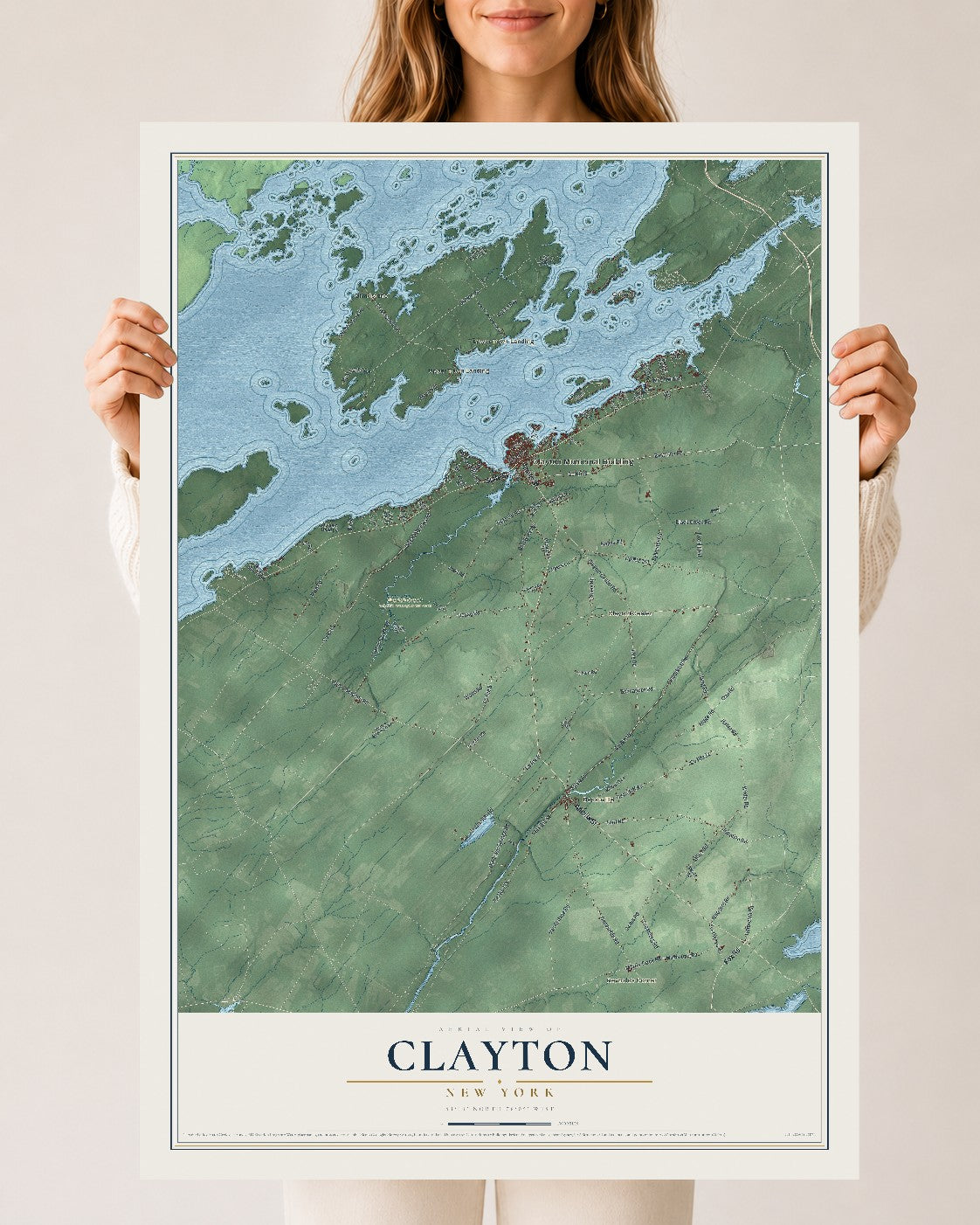 Clayton, New York map print, 24" x 36" Archival Matte Print mockup