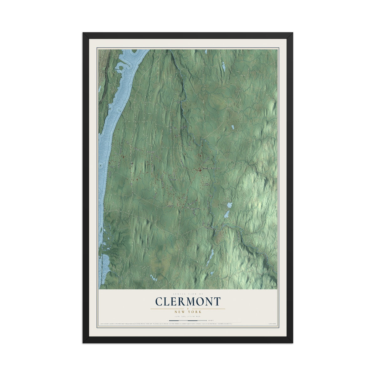 Clermont, New York map print, 12" x 18" W/ Black Ayous Wood Frame mockup