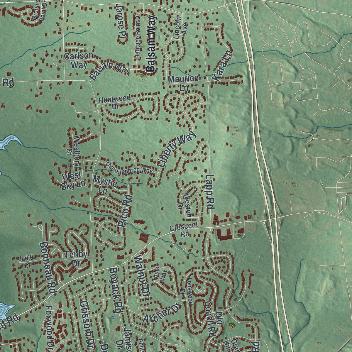 Close-up 2 of the Clifton Park, New York map artwork