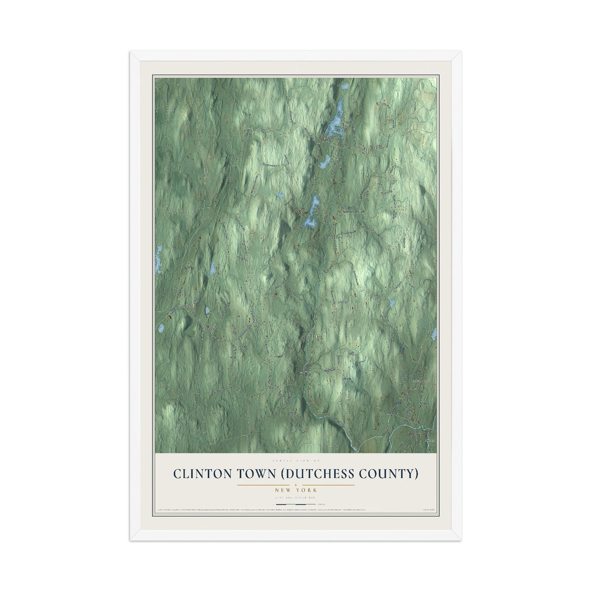Clinton Town (Dutchess County), New York map print, 12" x 18" W/ White Ayous Wood Frame mockup