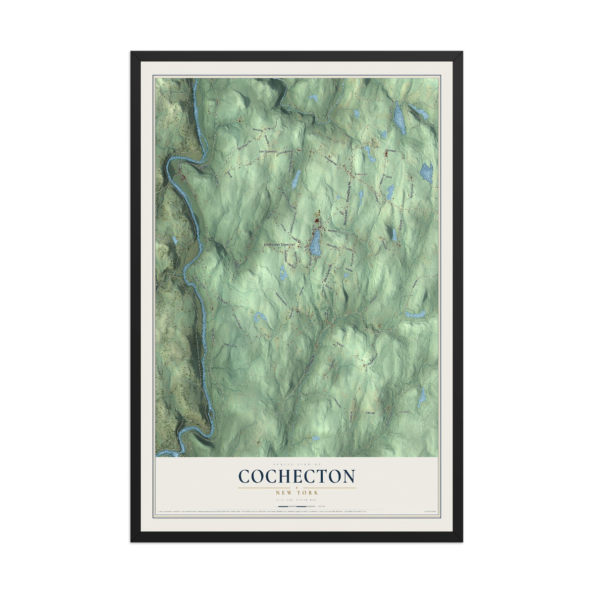 Map of Cochecton, New York, 12 x 18 inch print in a black wood frame