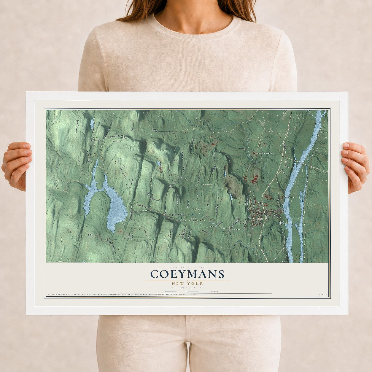 Coeymans, New York map print, 12" x 18" W/ White Ayous Wood Frame mockup