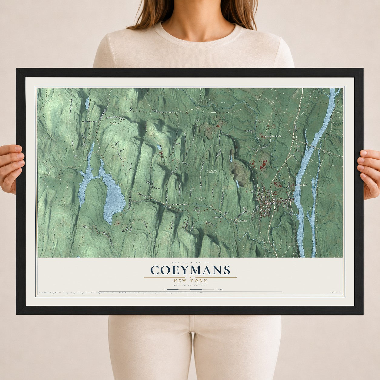 Coeymans, New York map print, 18" x 24" W/ Black Ayous Wood Frame mockup