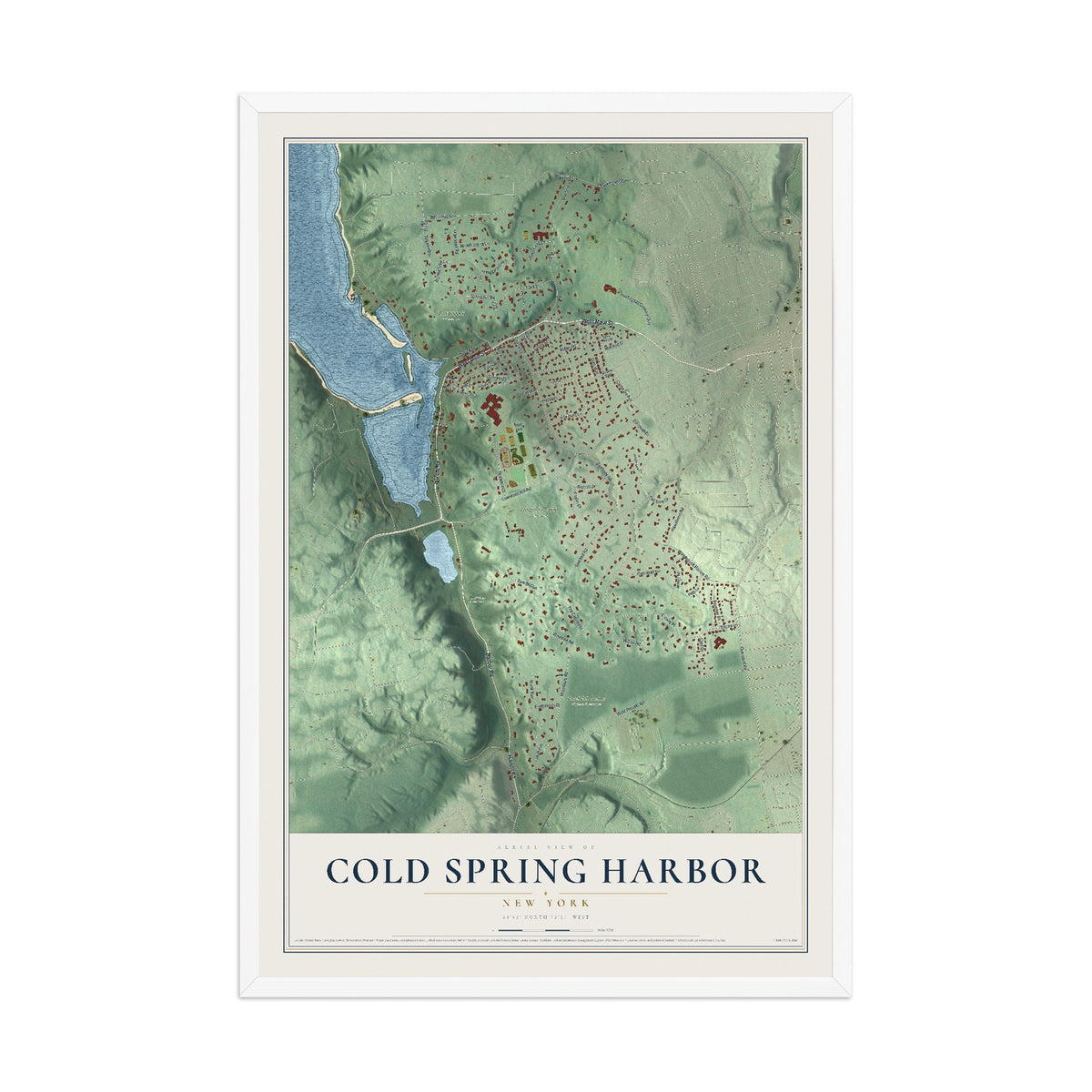 Cold Spring Harbor, New York map print, 12" x 18" W/ White Ayous Wood Frame mockup