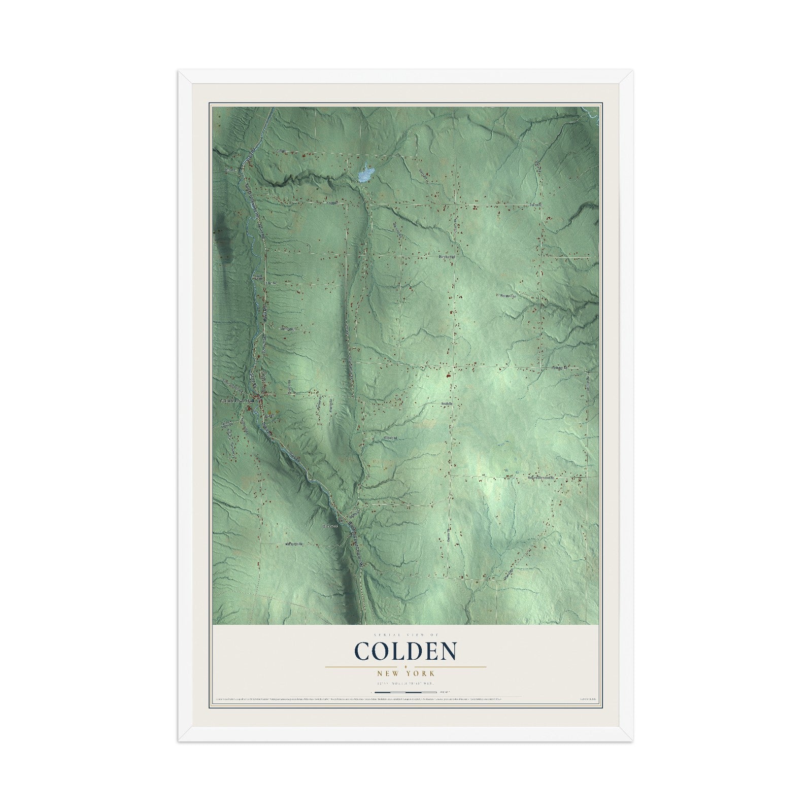 Colden, New York map print, 12" x 18" W/ White Ayous Wood Frame mockup