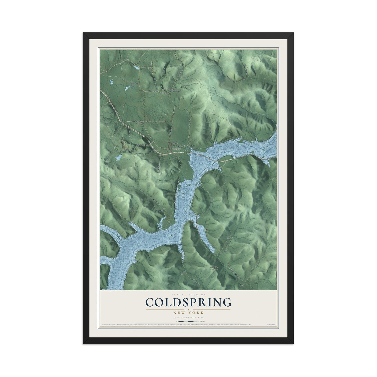 Coldspring, New York map print, 12" x 18" W/ Black Ayous Wood Frame mockup