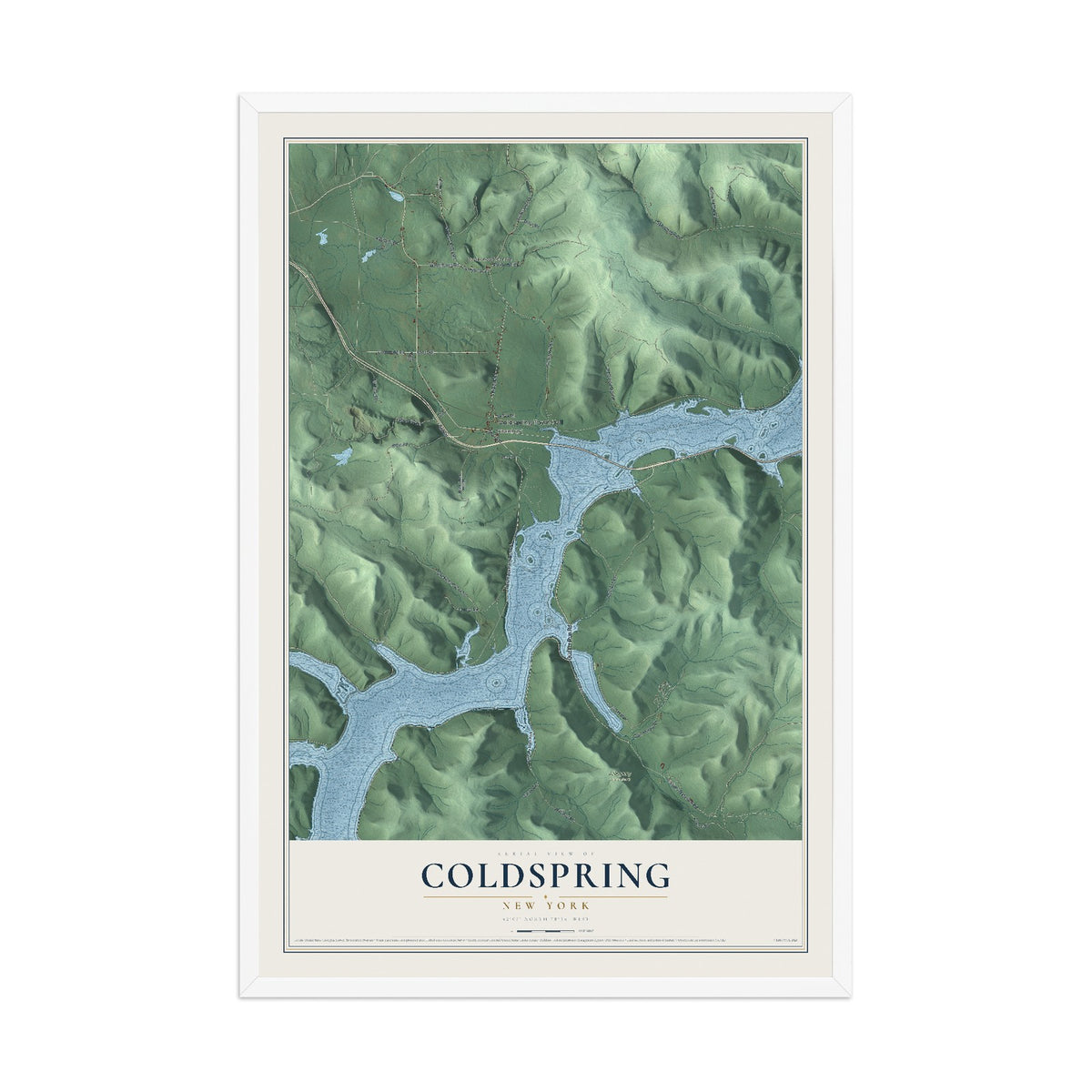 Coldspring, New York map print, 12" x 18" W/ White Ayous Wood Frame mockup