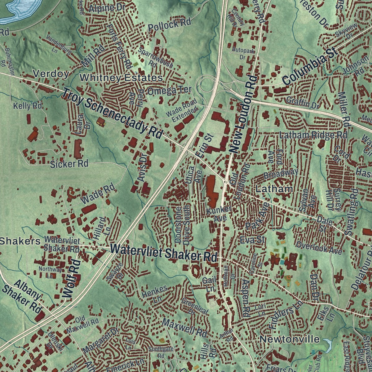 Close-up 1 of the Colonie, New York map artwork