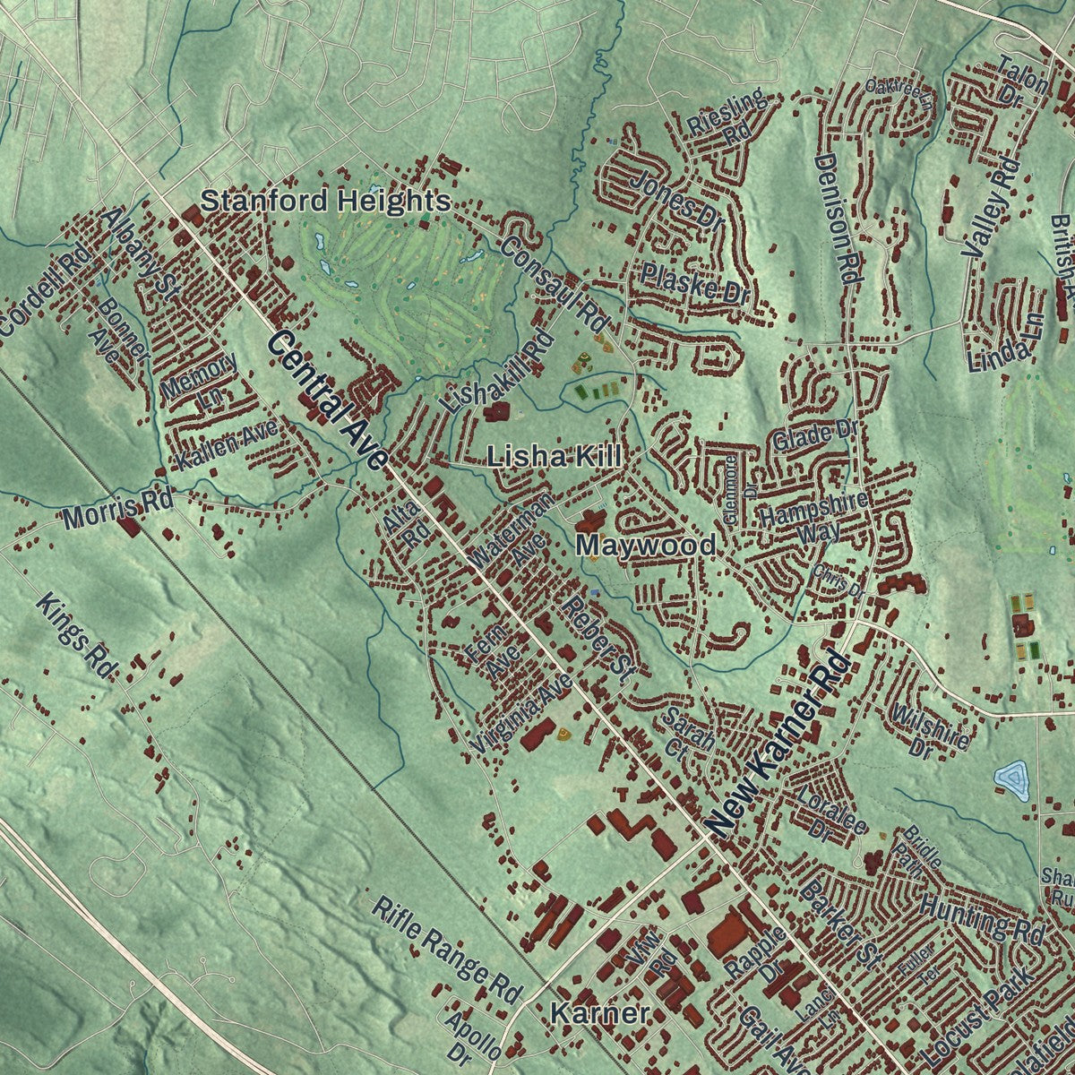 Close-up 2 of the Colonie, New York map artwork