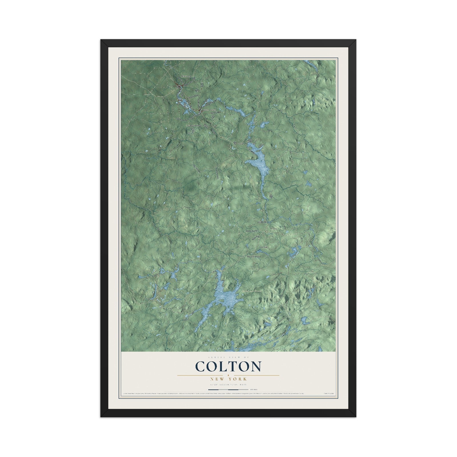 Colton, New York map print, 12" x 18" W/ Black Ayous Wood Frame mockup
