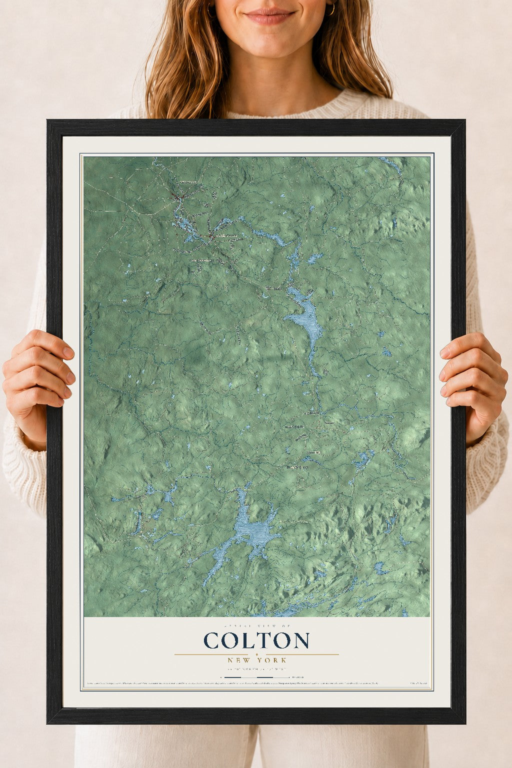 Colton, New York map print, 18" x 24" W/ Black Ayous Wood Frame mockup