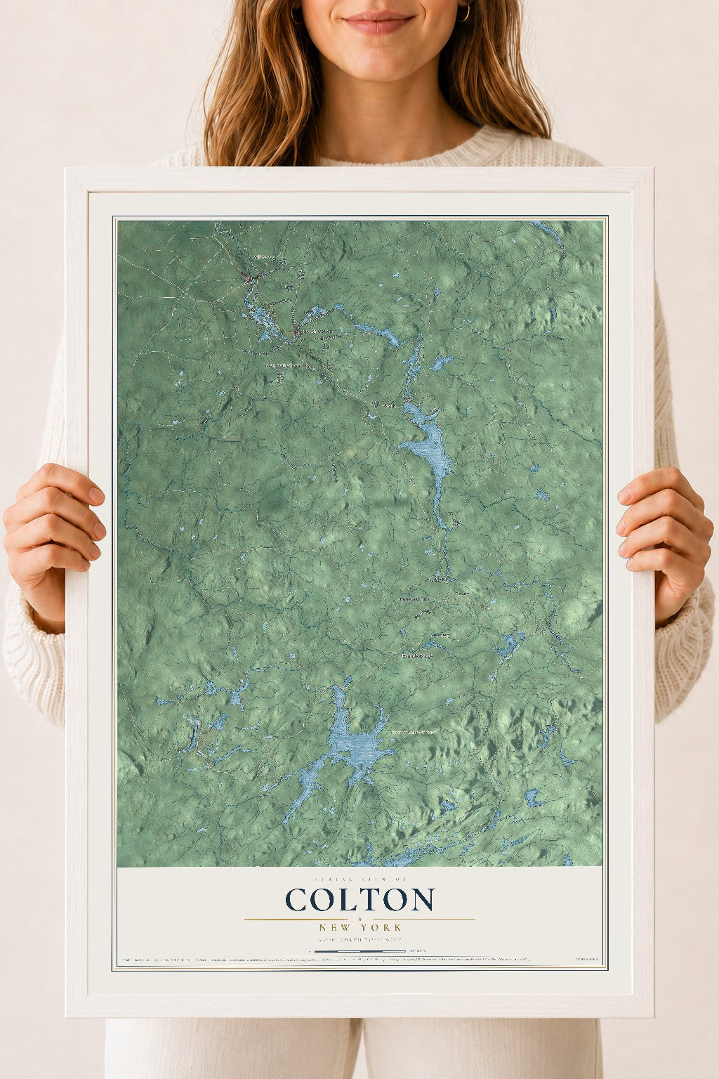 Colton, New York map print, 18" x 24" W/ White Ayous Wood Frame mockup