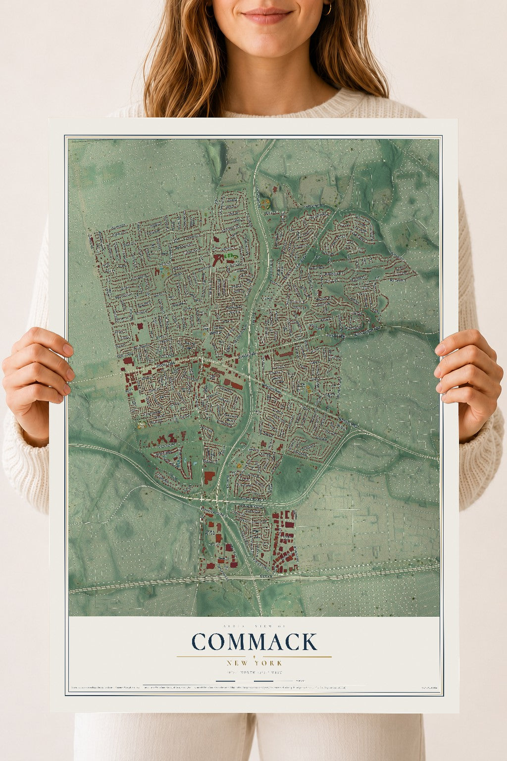 Commack, New York map print, 18" x 24" Archival Matte Print mockup