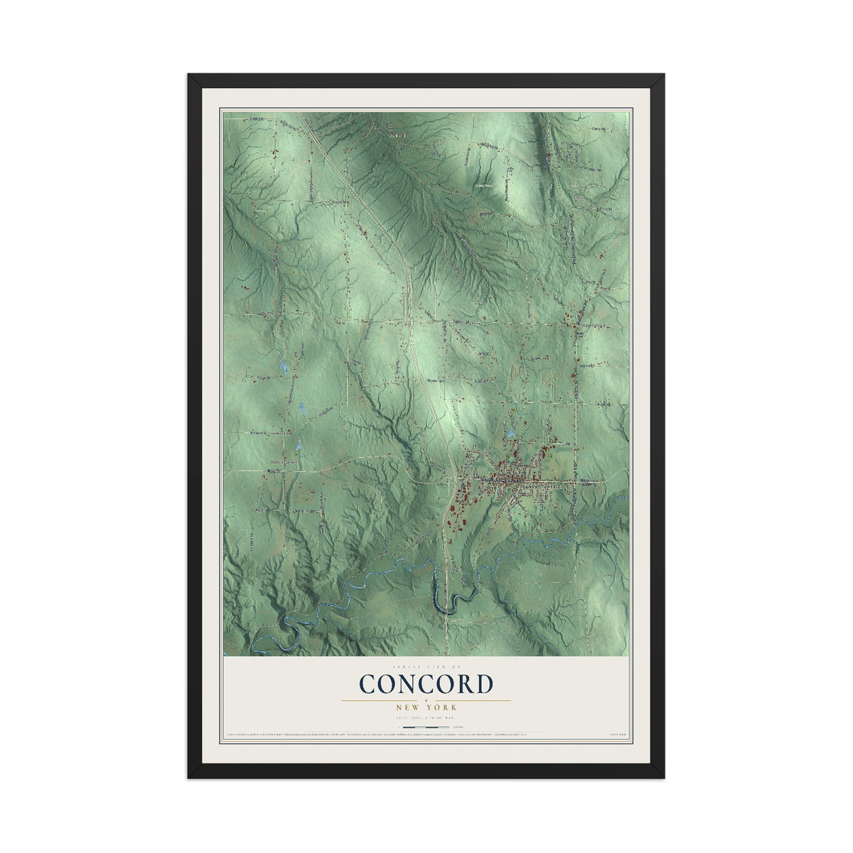 Concord, New York map print, 12" x 18" W/ Black Ayous Wood Frame mockup