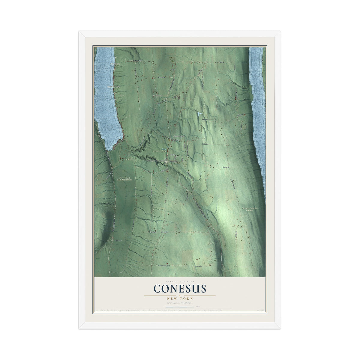 Conesus, New York map print, 12" x 18" W/ White Ayous Wood Frame mockup