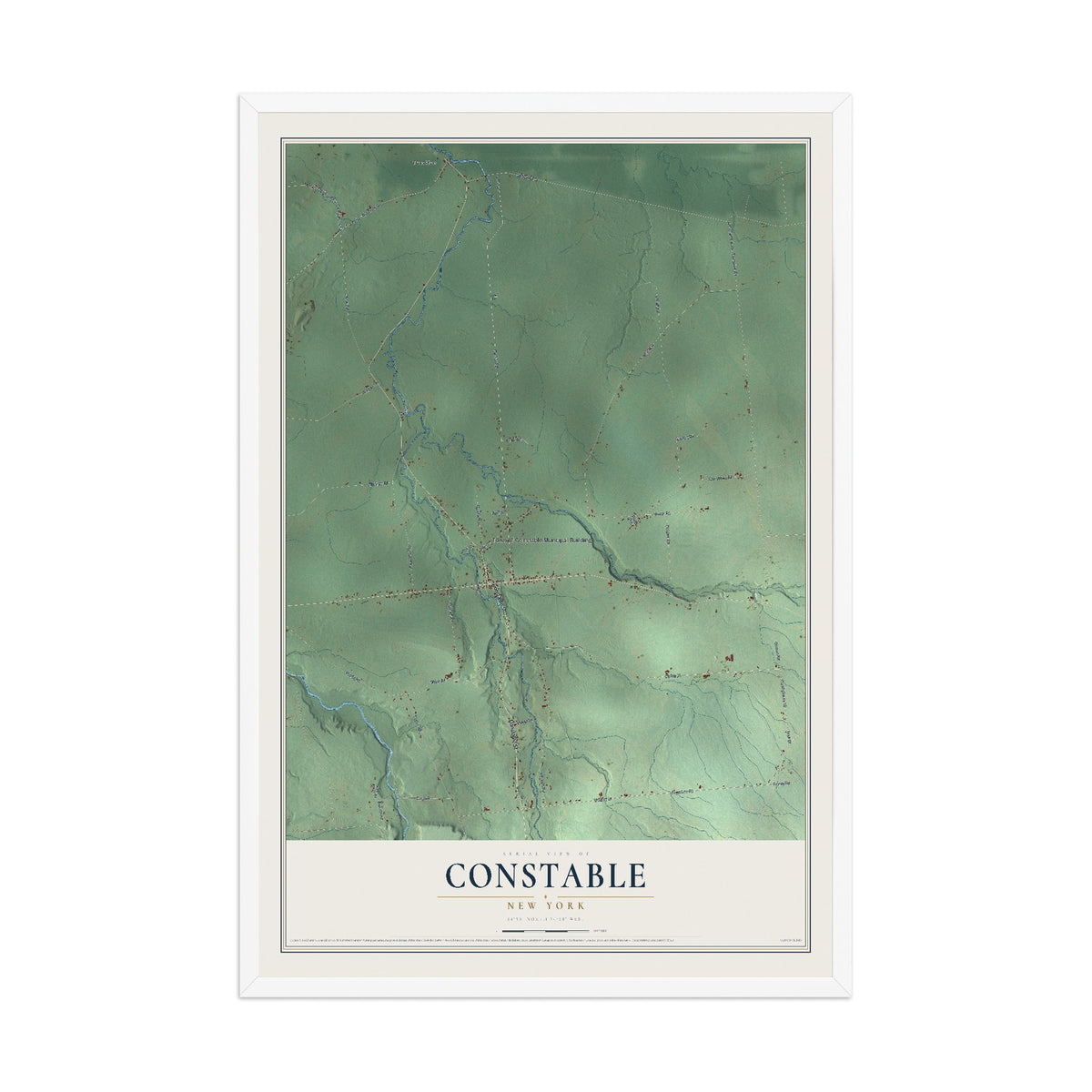 Constable, New York map print, 12" x 18" W/ White Ayous Wood Frame mockup