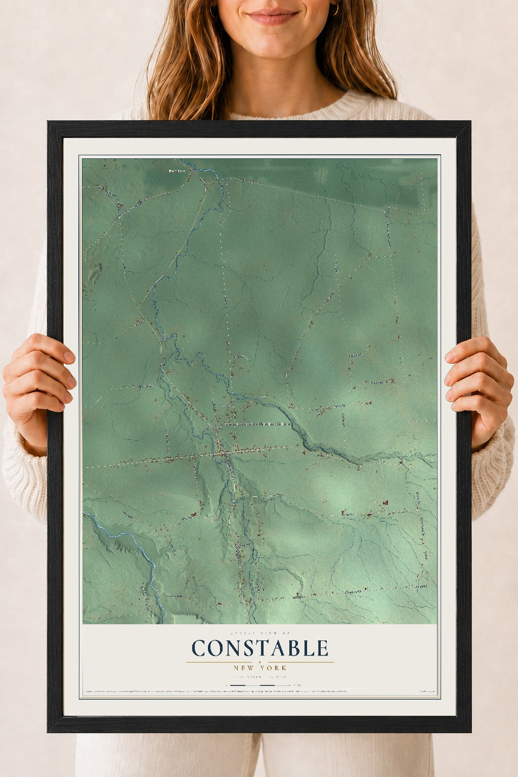 Constable, New York map print, 18" x 24" W/ Black Ayous Wood Frame mockup