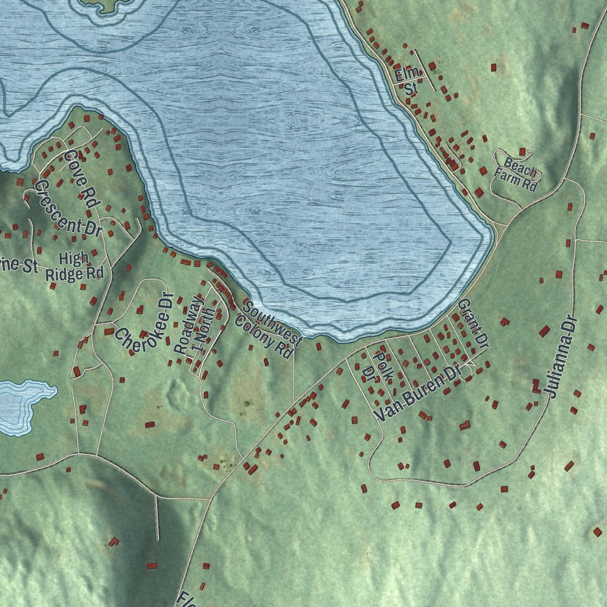 Close-up of the map of Copake Lake, New York print showing street and building detail