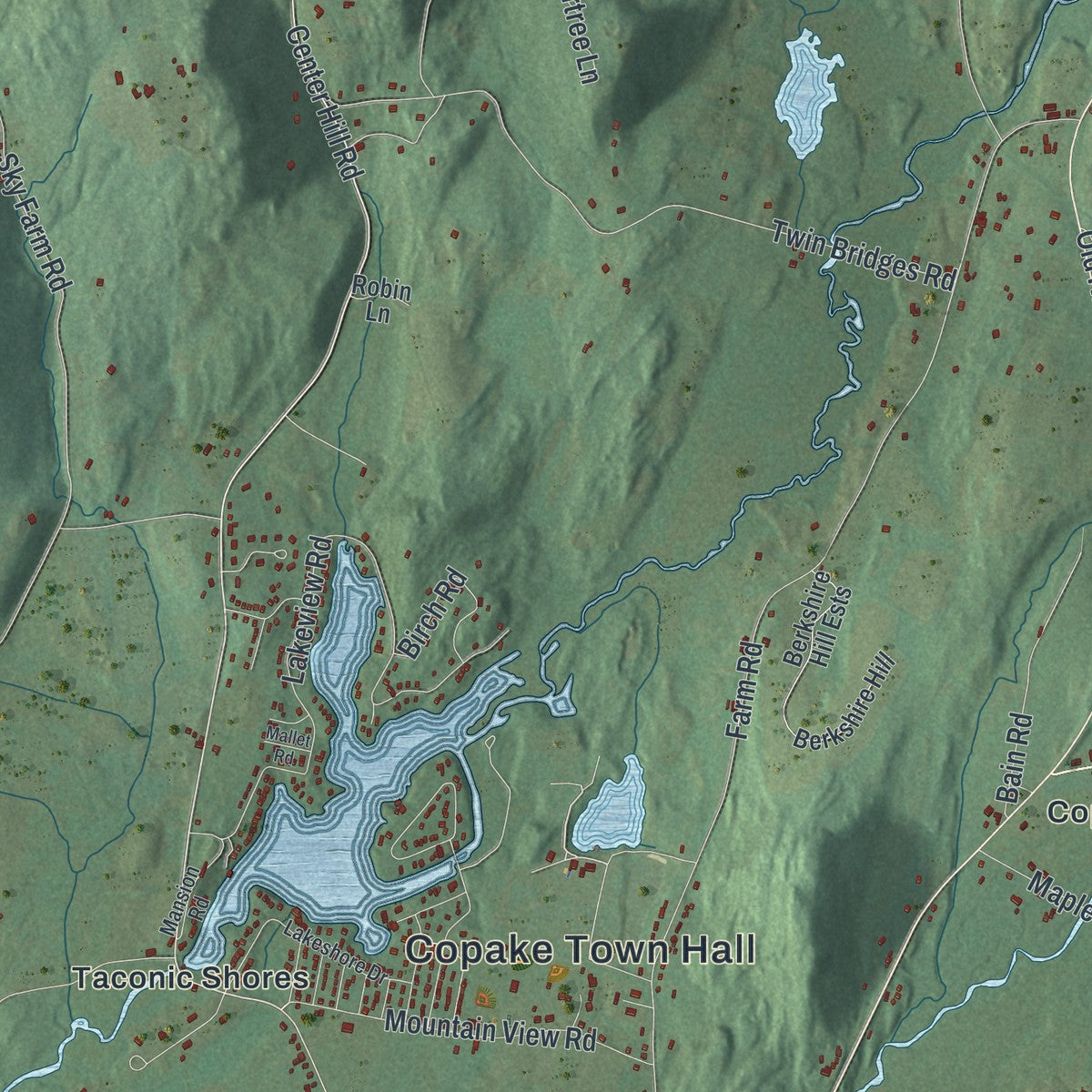 Second close-up of the map of Copake, New York print showing more streets and buildings