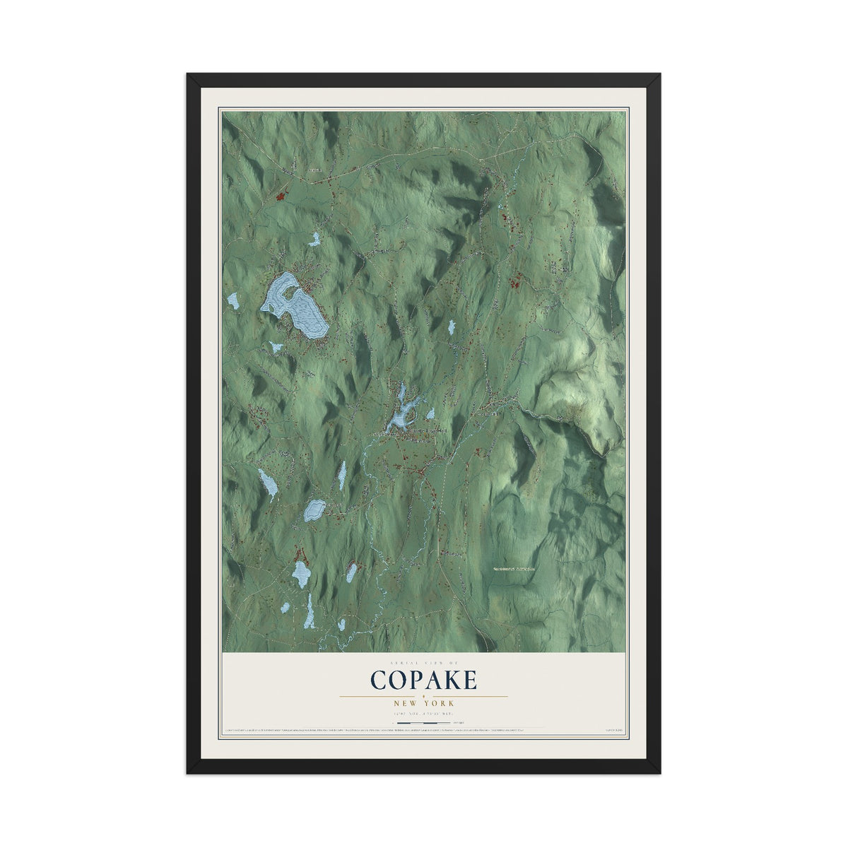 Map of Copake, New York, 12 x 18 inch print in a black wood frame
