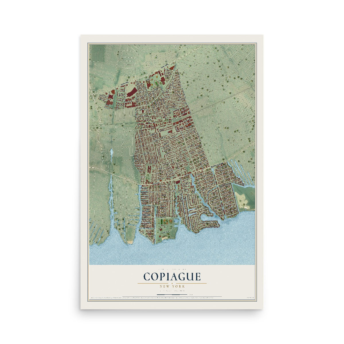 Copiague, New York map print, 12" x 18" Archival Matte Print mockup
