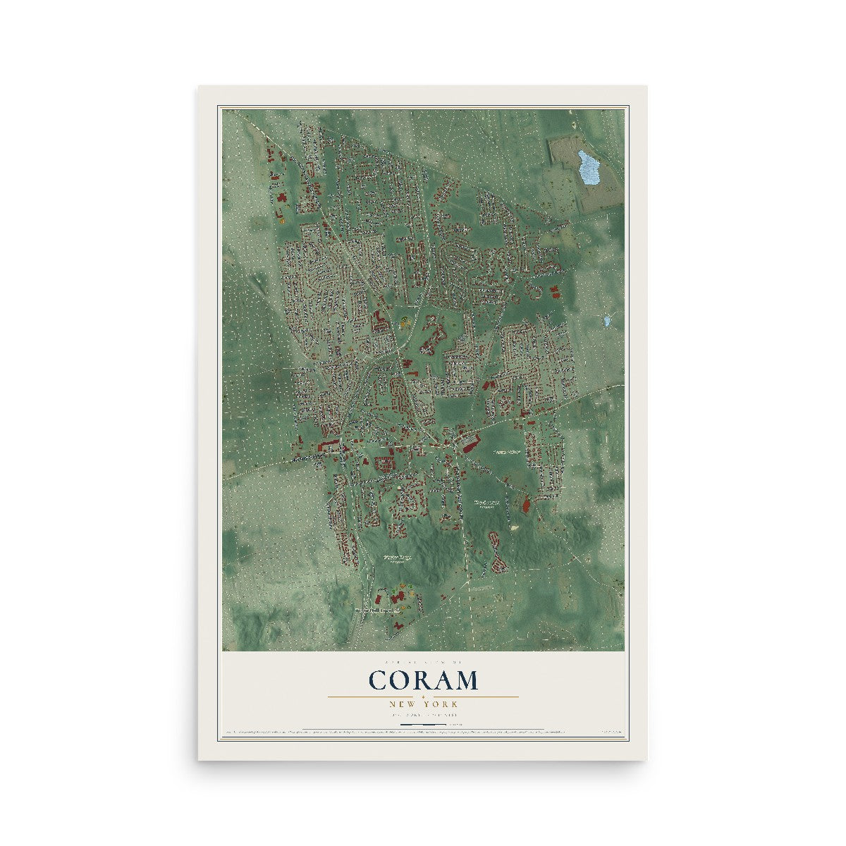 Coram, New York map print, 12" x 18" Archival Matte Print mockup