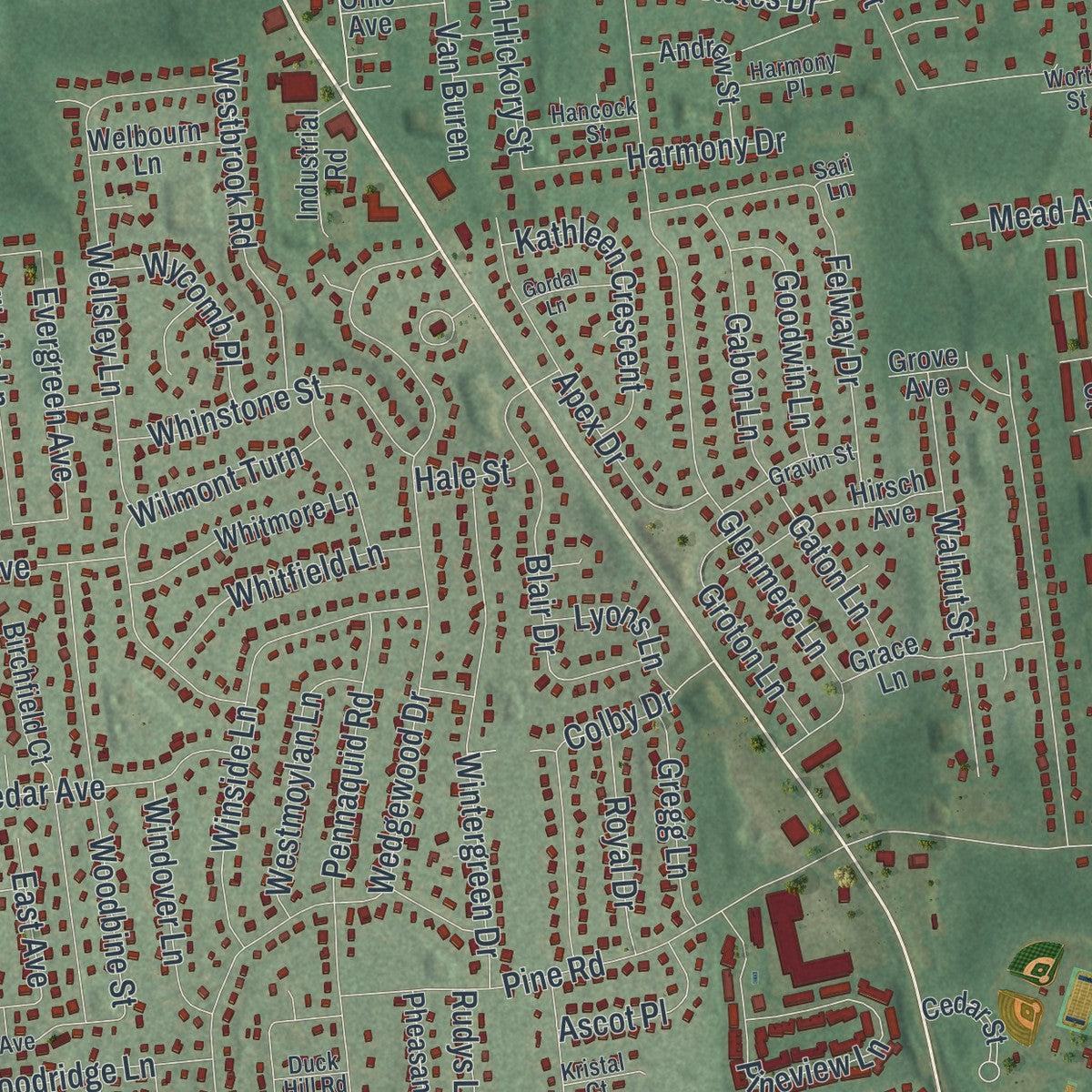 Close-up 1 of the Coram, New York map artwork