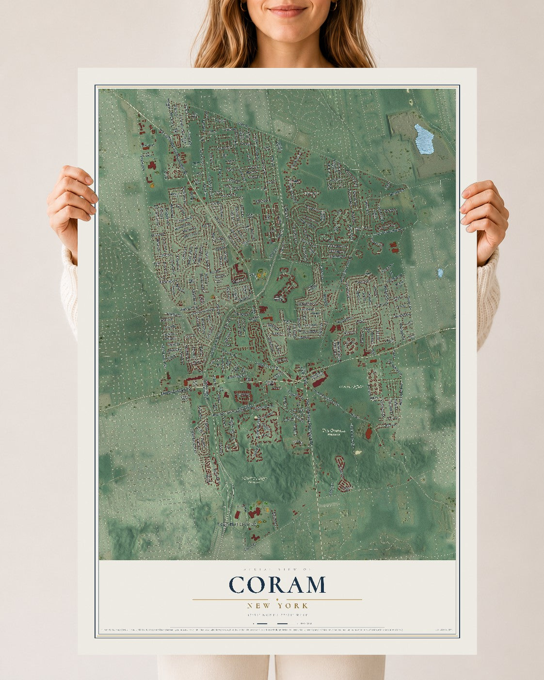 Coram, New York map print, 24" x 36" Archival Matte Print mockup