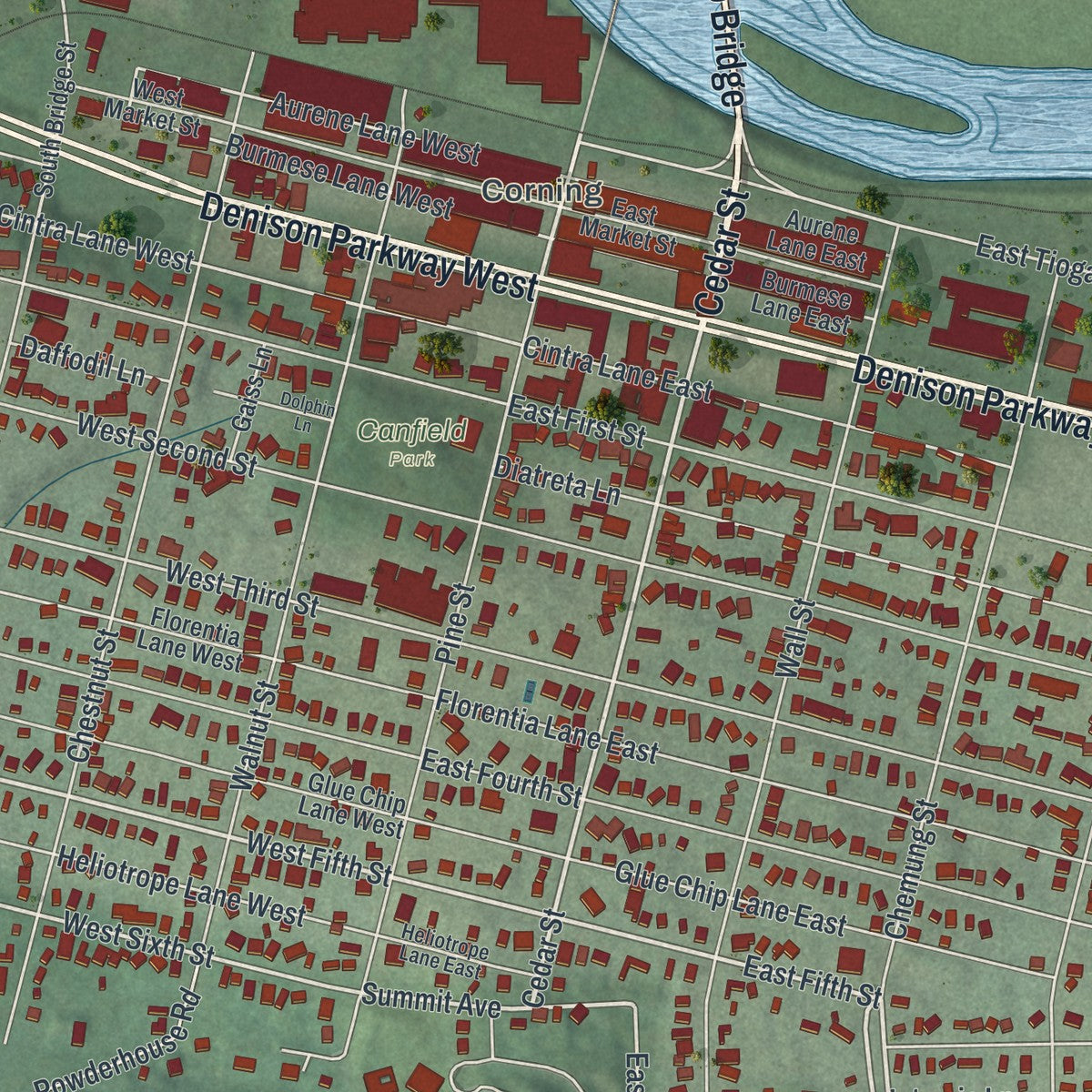Close-up 1 of the Corning City (Steuben County), New York map artwork