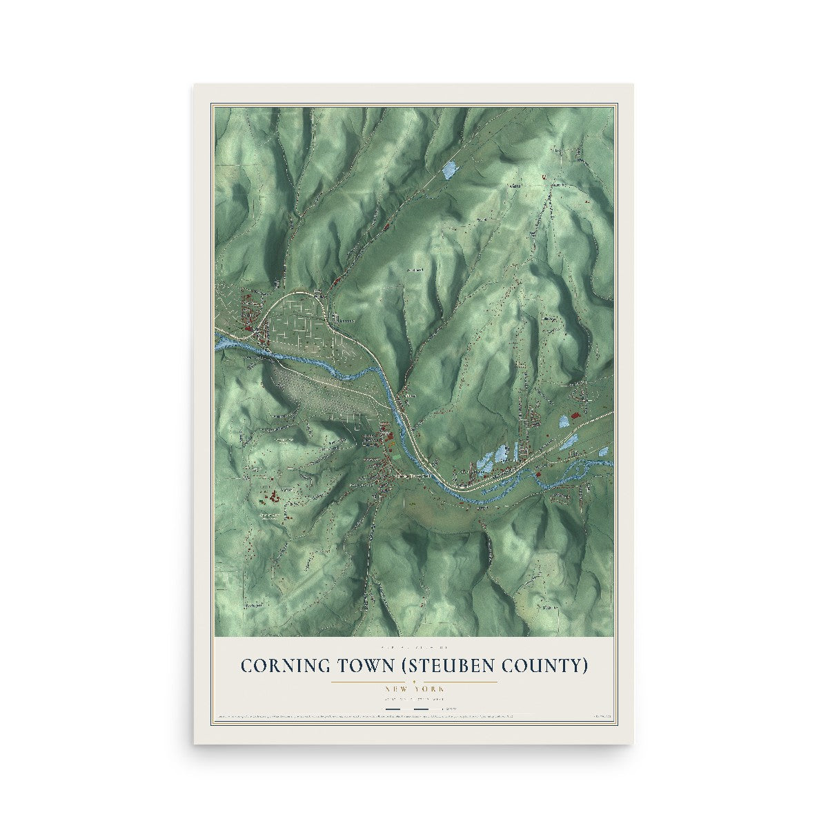 Corning Town (Steuben County), New York map print, 12" x 18" Archival Matte Print mockup