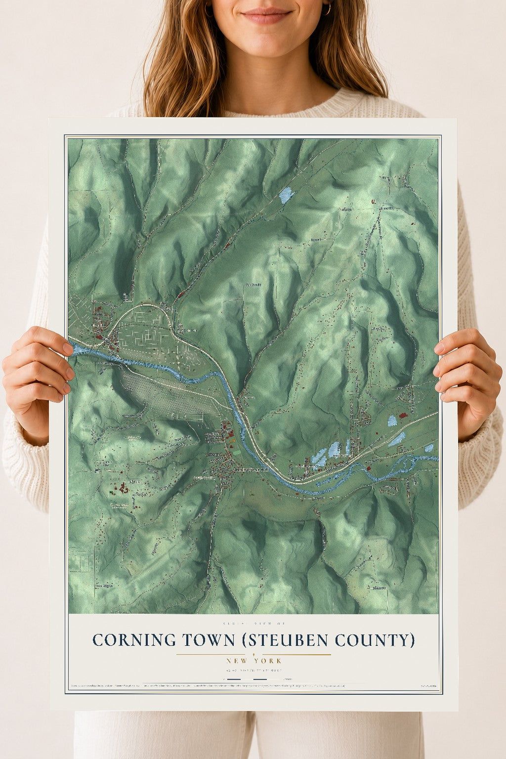 Corning Town (Steuben County), New York map print, 18" x 24" Archival Matte Print mockup