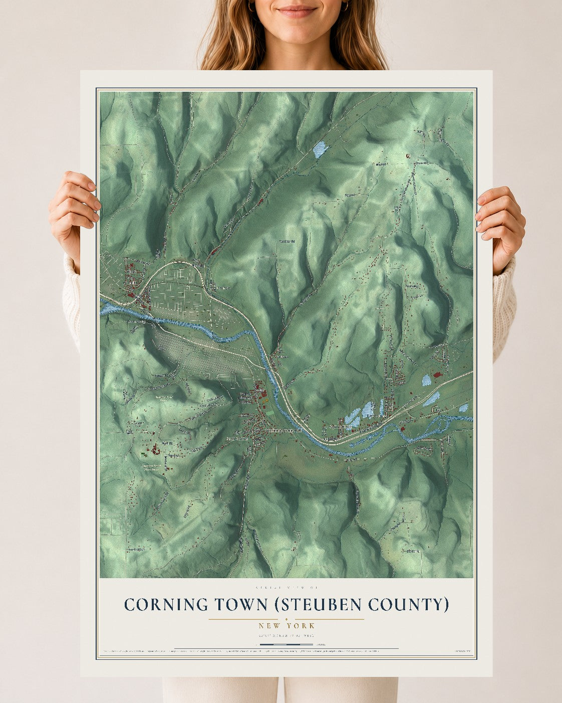 Corning Town (Steuben County), New York map print, 24" x 36" Archival Matte Print mockup