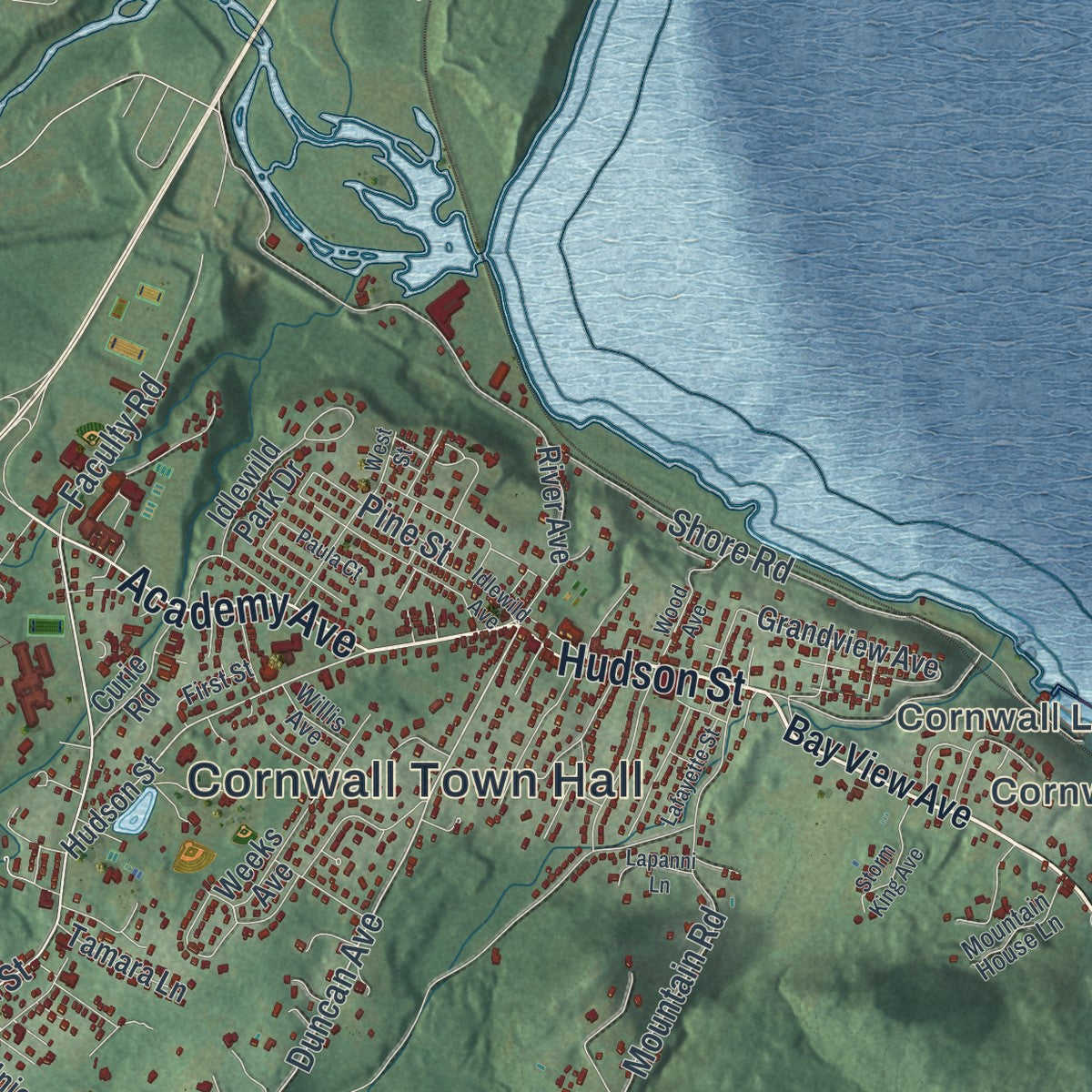 Close-up 1 of the Cornwall, New York map artwork
