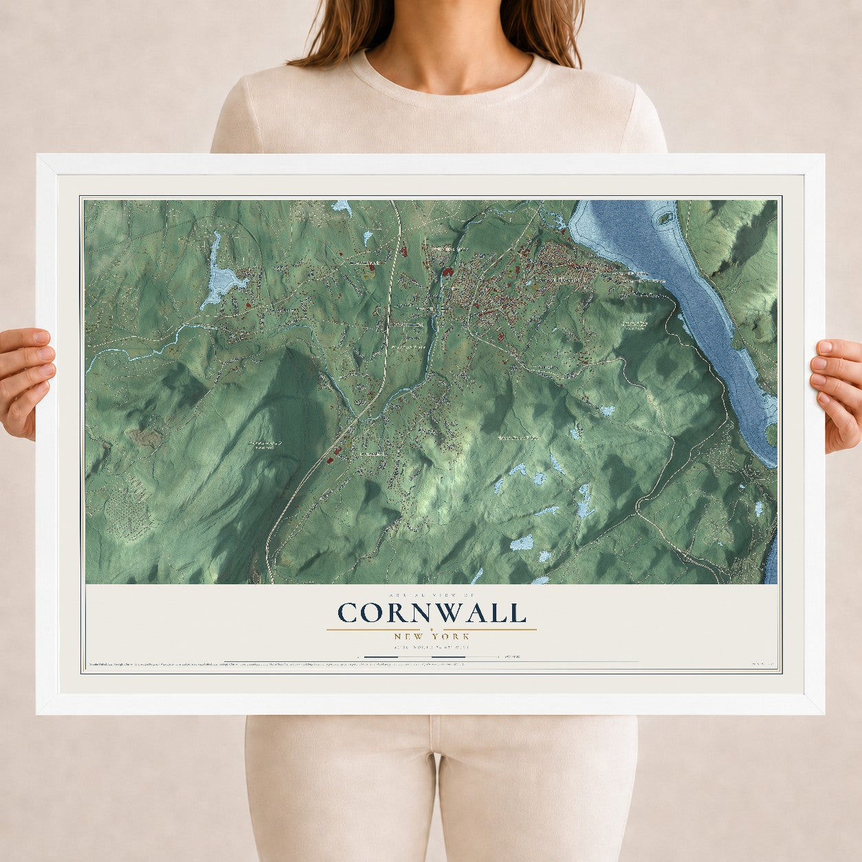 Cornwall, New York map print, 18" x 24" W/ White Ayous Wood Frame mockup