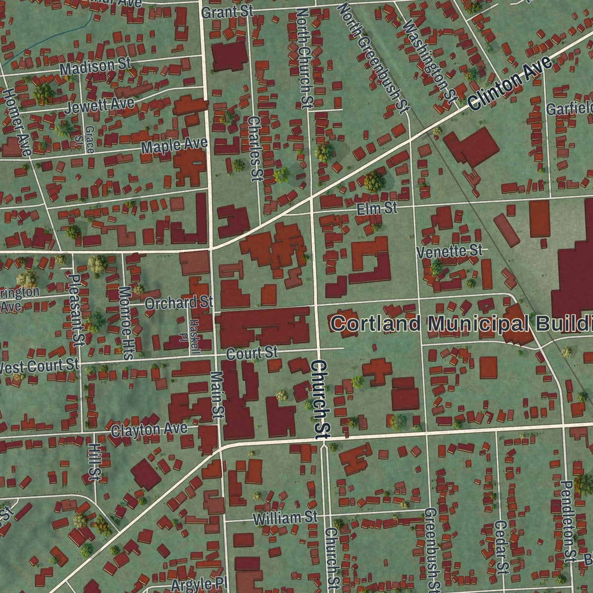 Close-up 1 of the Cortland, New York map artwork