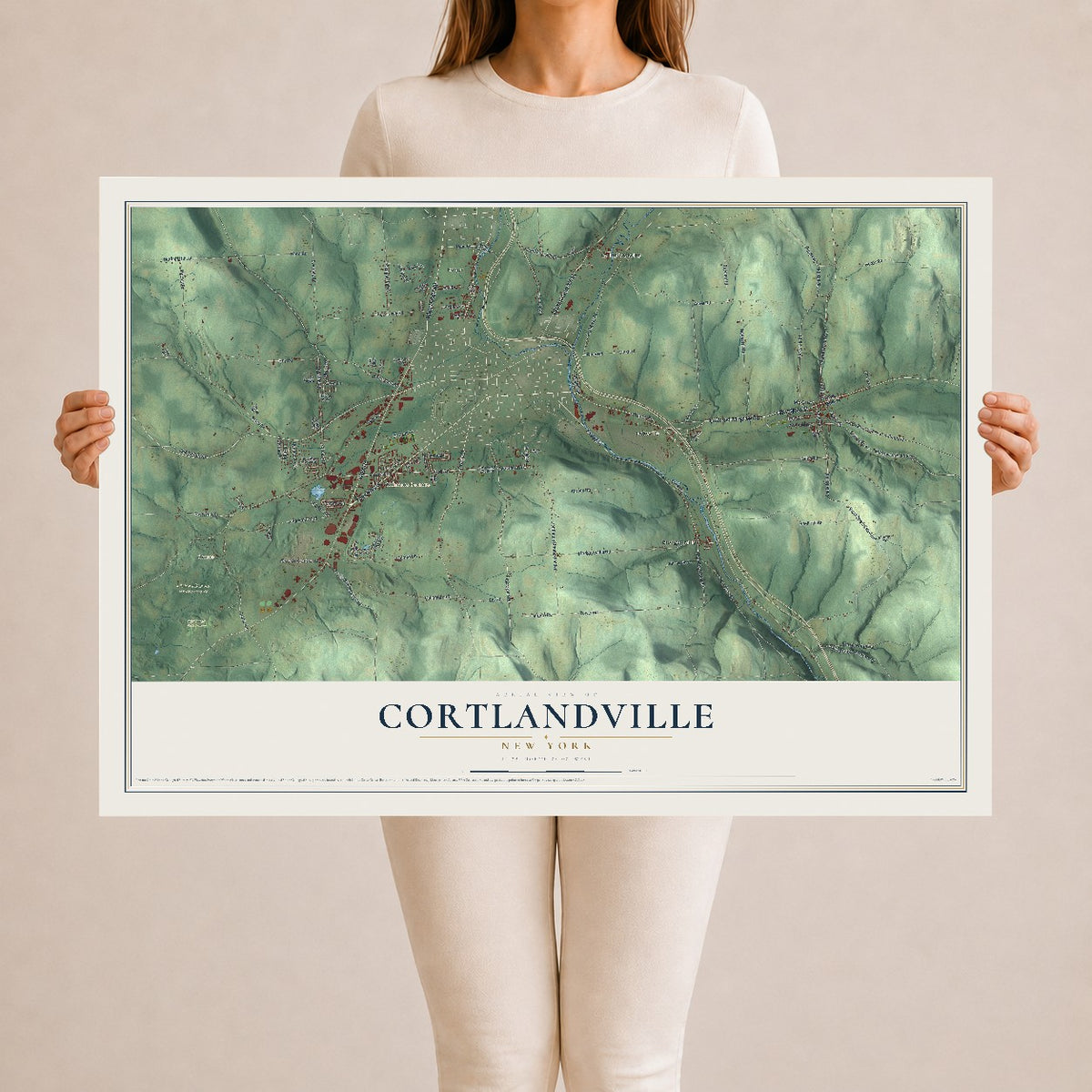 Cortlandville, New York map print, 24" x 36" Archival Matte Print mockup