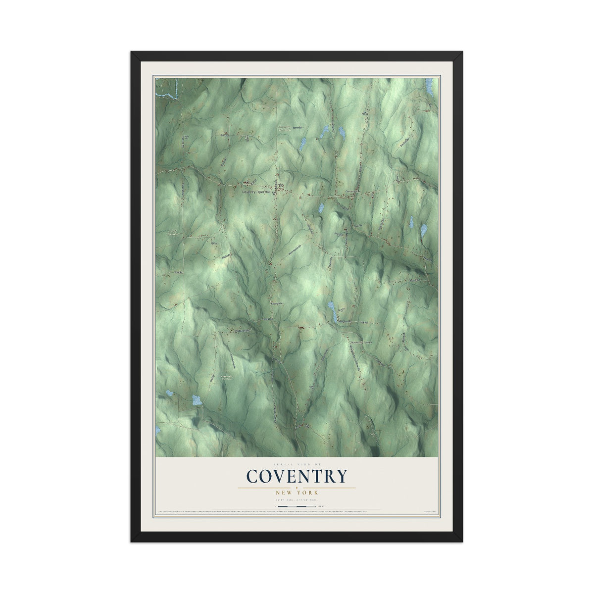 Coventry, New York map print, 12" x 18" W/ Black Ayous Wood Frame mockup