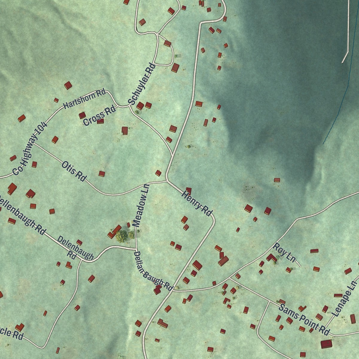 Close-up of the map of Cragsmoor, New York print showing street and building detail
