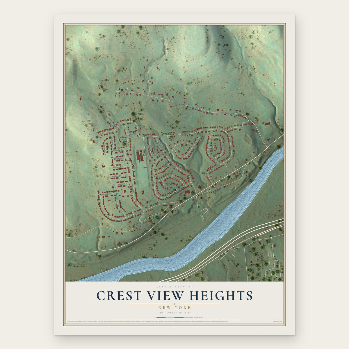 Crest View Heights, New York map print, the full design