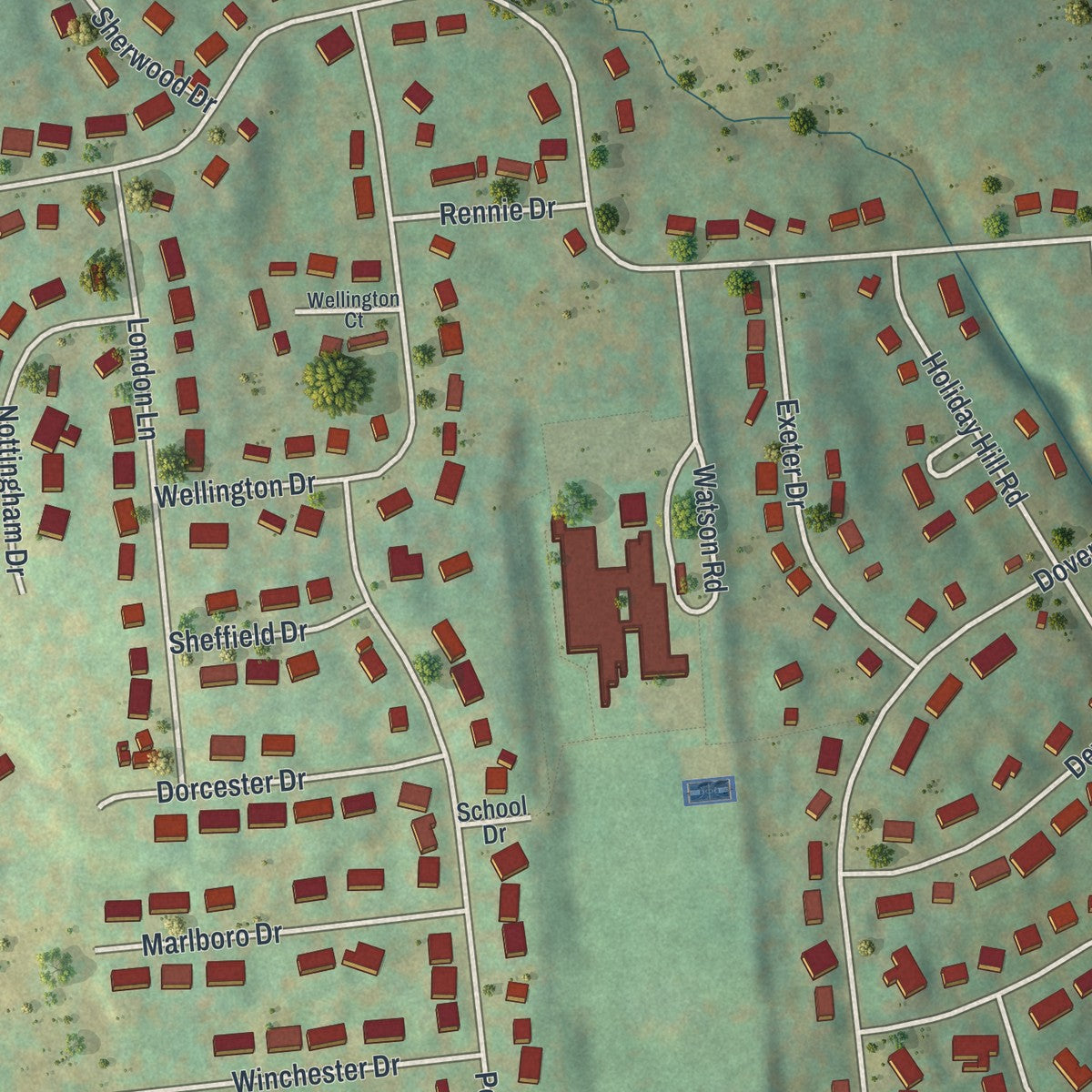 Close-up of the map of Crest View Heights, New York print showing street and building detail